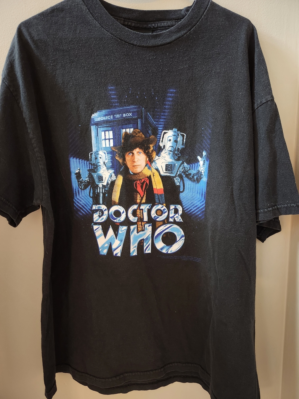 Vintage Rare Doctor Who Tom Baker Fourth Doctor Cybermen Tardis Black Graphic T
